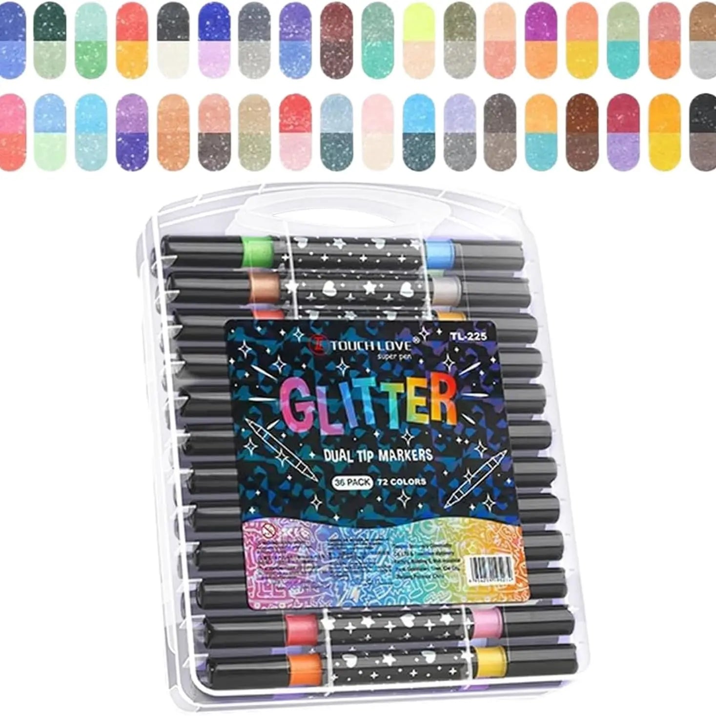 CL-776 Glitter Markers,12 Pack 24 Colors Dual Tip Brush Glitter Marker for Doodle Writing, Glitter Paint Pens for Art Crafts DIY Greeting Birthday Card Making,Coloring, DIY Easter Basket Stuffers Gift