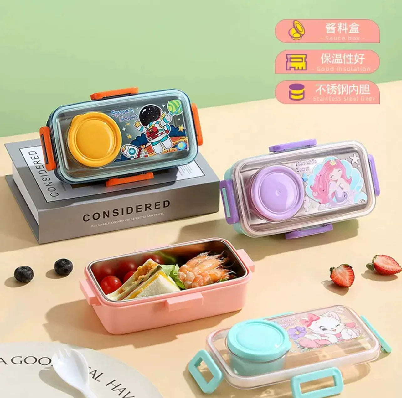 2646 Lunch Box with Spoon and Bowl,  for School Kids, Airtight Lid Tiffin Box, Plastic Tiffin Box with 2 Compartmen