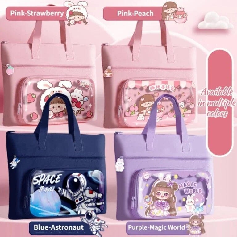 10371 Cartoon Printed Trendy Tote Bag for Party Spring Work for home office school travel camping drawing storage bag