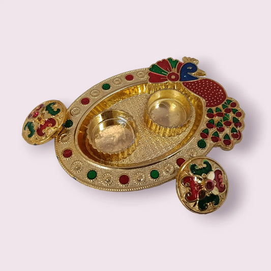 11354 Peacock Oval Tikka Thali | Exquisite Handcrafted Plate for Rituals & Festivities |
