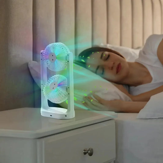 20177 360 Degree Rotation Illuminated Dual Desktop Fan with 3 Speeds