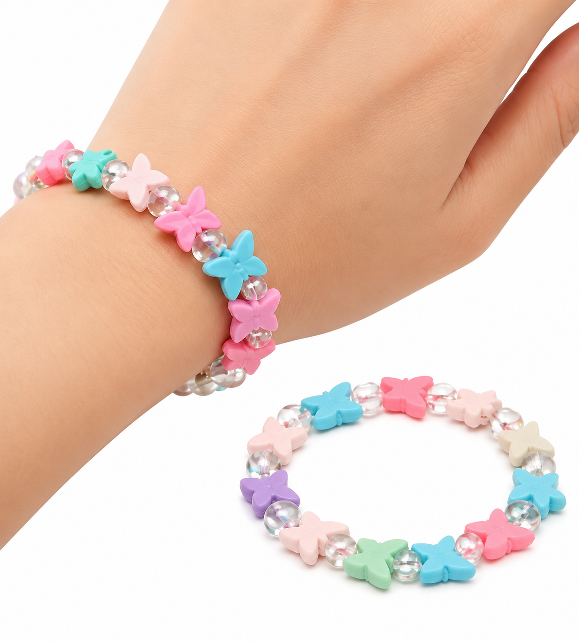 20800  {12 Pcs} Colorful Butterfly Beads Elastic Bracelet for Kids