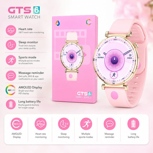 21047  GTS 6 Stylish Smart Watch with Soft Silicone Strap – Elegant Round Dial