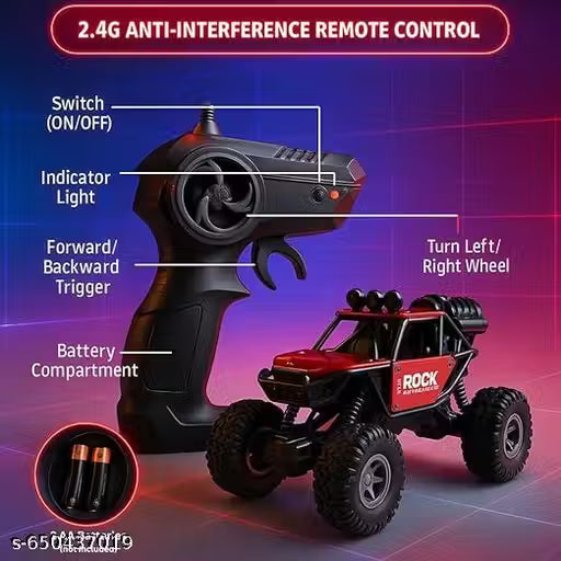 GK 8211 RC Monster Truck, 1:18 Scale Rock Crawler, USB Rechargeable, All-Terrain Remote Control Car with LED Light and Smoke Effect {Random Color}