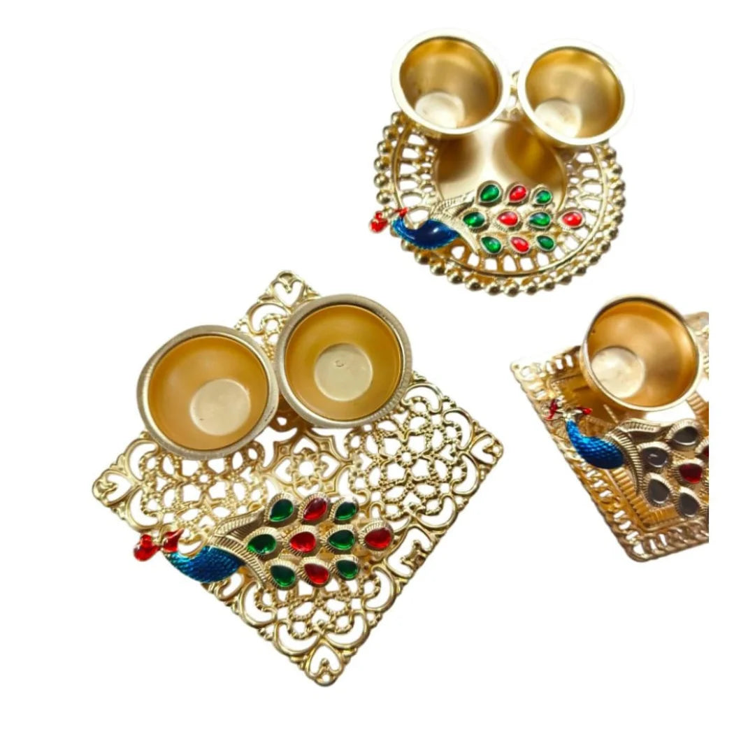 10126 (12 pcs) Gold Metal Haldi Kumkum Dani