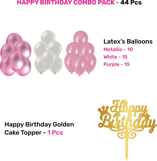 20668 The Decor Queen Pink Happy Birthday Pink Combo Pack 44 Pcs  Decoration Item