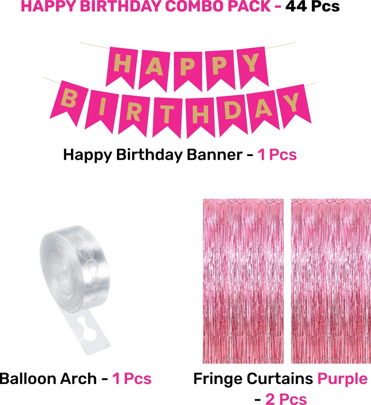 20668 The Decor Queen Pink Happy Birthday Pink Combo Pack 44 Pcs  Decoration Item