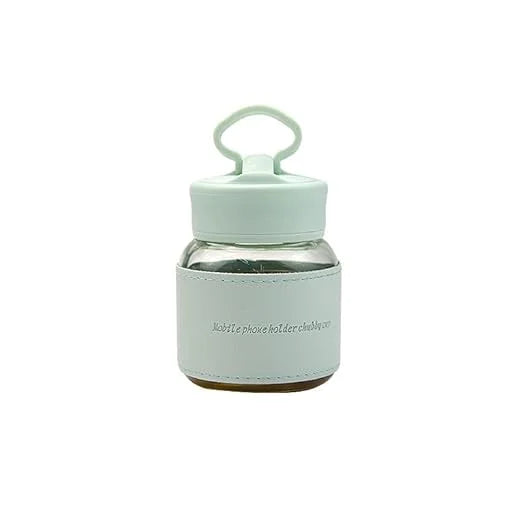 20161 Glass Water Bottle 300ml – Pangpang Chubby Cup Design with Mobile Phone Holder {Multicolor}