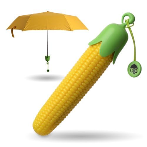 10591 3 Fold Corn Shaped Folding Umbrella,Sun Umbrella UV Parasol Vegetables Fruit Shape Parasols for Women, yellow umbrella