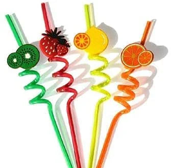 7044 Fruit Shape 4 pcs Funny PVC Plastic Drinking Straws Colorful Spiral Straws