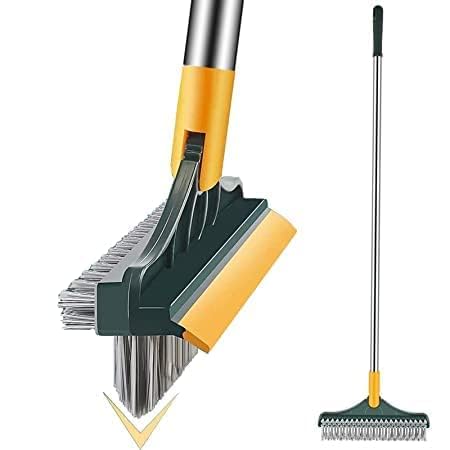 20376 Bathroom Cleaning Brush with Wiper 3 in 1 Tiles Cleaning Brush Floor Scrub Bathroom Brush with Long Handle 120° Rotate Bathroom