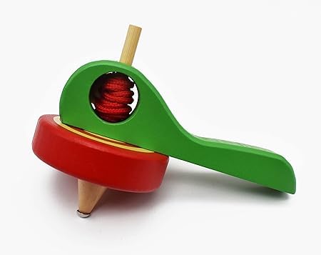 20684 Wooden Spinning Top Toy | Traditional Lattu Pambaram Buguri Bongaram | Classic Hand Spin Toy for Kids Fun Play Color May Vary