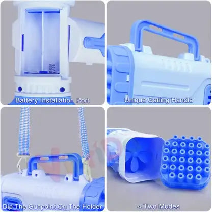 20124 45 Holes Big Bubbles Gatling Machine, Battery Operated Electric Gun Toy Toy Bubble Maker