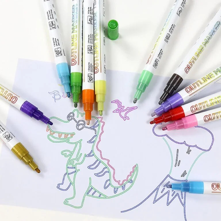 606 Line Painter Marker 6 Pcs Double-line Contour Marker Pen