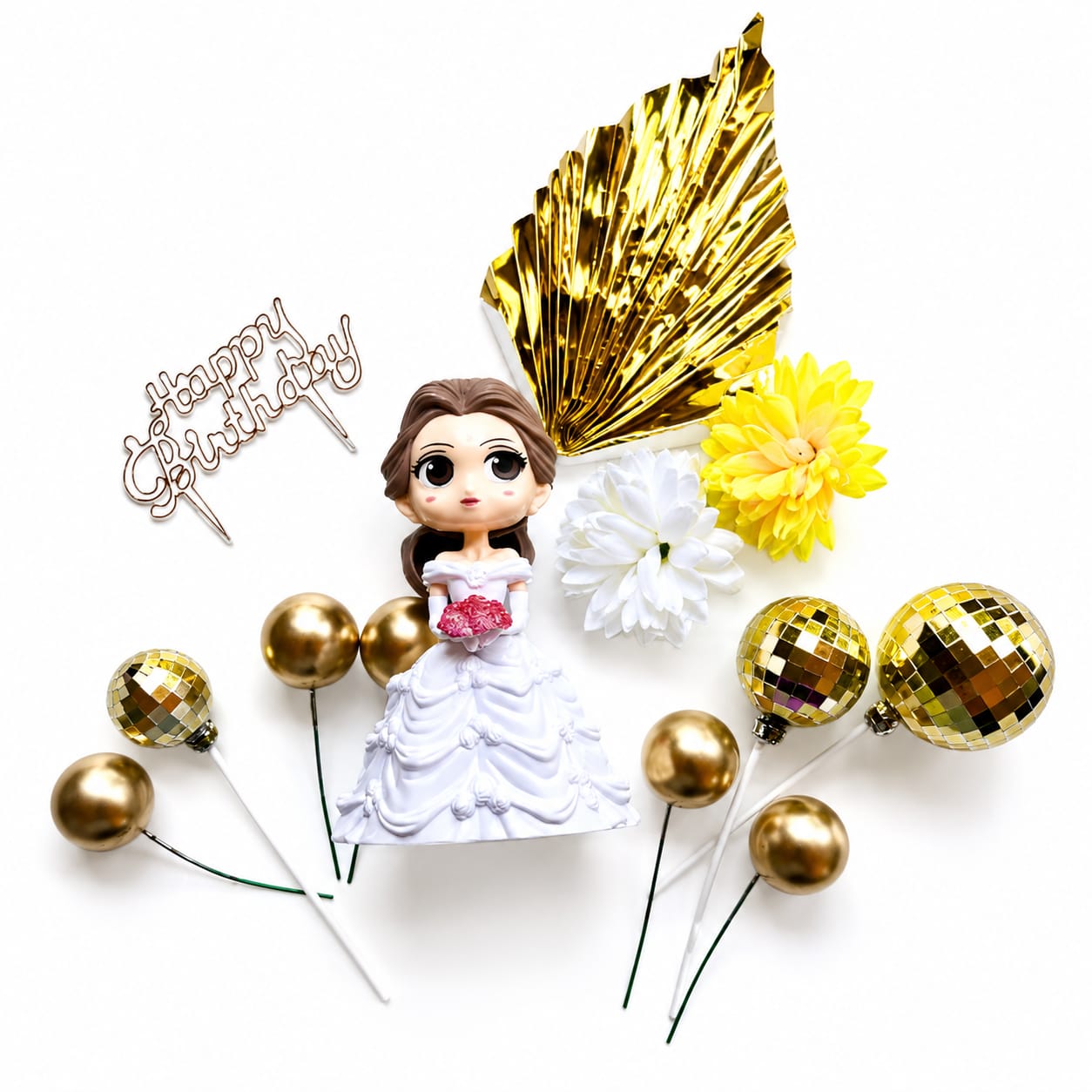 20880 Premium Mermaid Birthday Cake Topper Decoration Set | Happy Birthday Topper, Decorative Balls & Flowers | Cake Decoration Kit for Girls Birthday Party {Random Caracter}