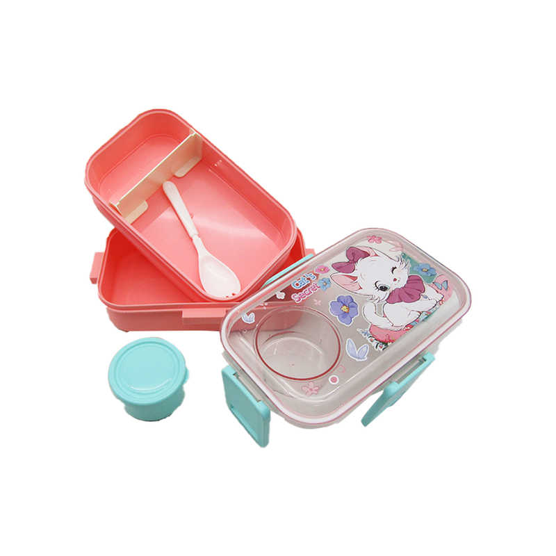 2646 Lunch Box with Spoon and Bowl,  for School Kids, Airtight Lid Tiffin Box, Plastic Tiffin Box with 2 Compartmen