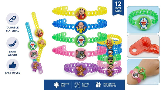 20812 (SET OF 12) Cartoon Character LED Rakhi Light Rakhi {Random Design}