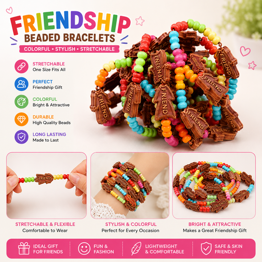 20851 {12 Pcs} Colorful Friendship Bead Bracelet for Kids | Elastic Wrist Band {Random Design}