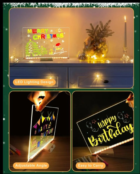 1515-1 LED Note Board with Colors, Light Up Acrylic Message Board, with 7 Pens Size=15*15 Cm