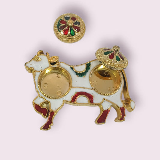 11360 Haldi Kumkum White Cow Holder for Festival items