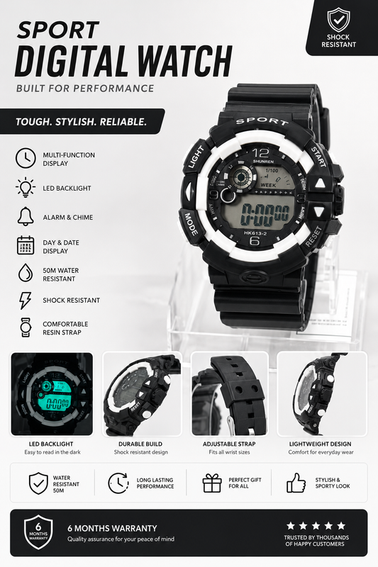 20660 Digital Dial Alarm with Sound Waterproof Light Kids Watch for Boys & Girls {Random Design}