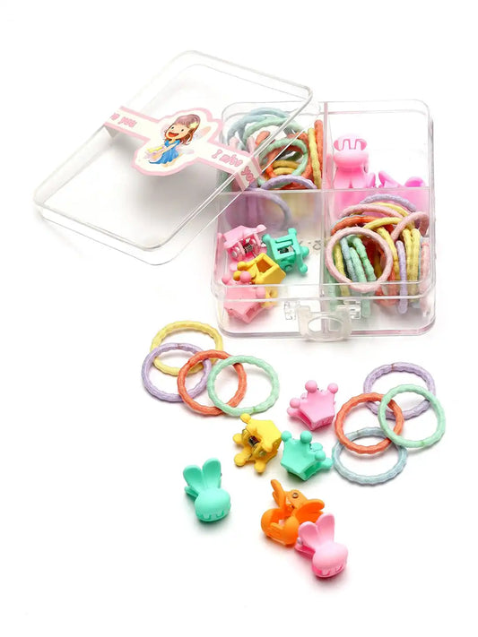 20911 Kids Hair Accessories Set with Storage Box, Mini Claw Clips & Soft Elastic Hair Bands, Multicolor Hair Ties Kit for Girls