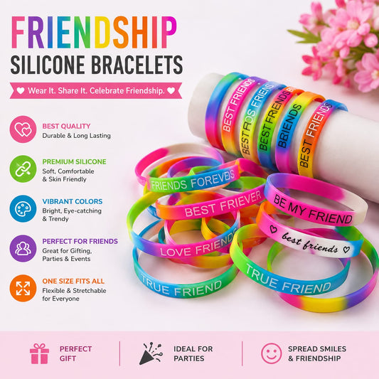 20816 {90 Pcs}Silicone Friendship Wristband for Boys & Girls | Motivational Rubber Bracelet | Soft Stretch Wrist Band | Unisex Fashion Band