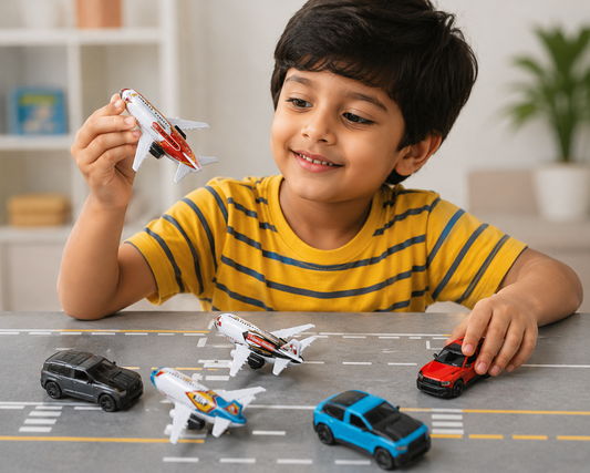 MD123-26H Metal Pull Back Cars & Airplanes Toy Set | 6 Pieces (3 Cars + 3 Airplanes) | Friction Powered Mini Vehicles | Kids Gift for Boys & Girls