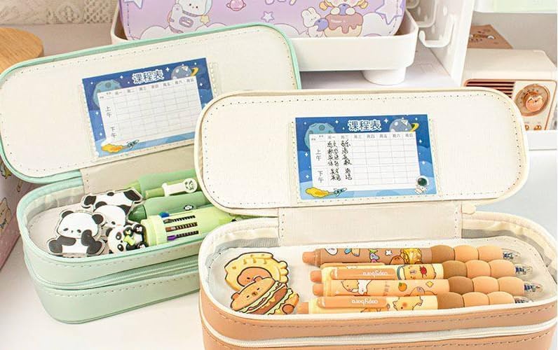 20702 Cute Double-Layer Stationery Pencil Case, Large Capacity Pencil Pouch with Zipper, Multipurpose Pen & Pencil Pouch for School {Random Design}