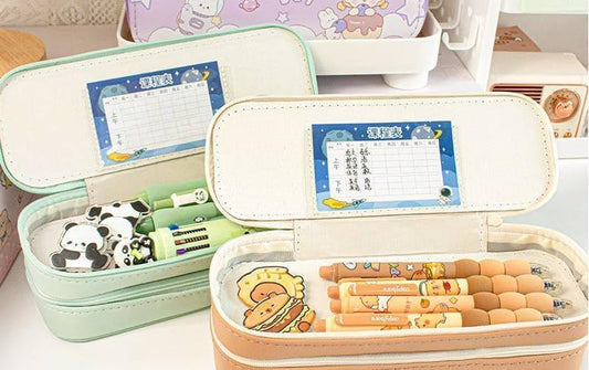 20702 Cute Double-Layer Stationery Pencil Case, Large Capacity Pencil Pouch with Zipper, Multipurpose Pen & Pencil Pouch for School {Random Design}