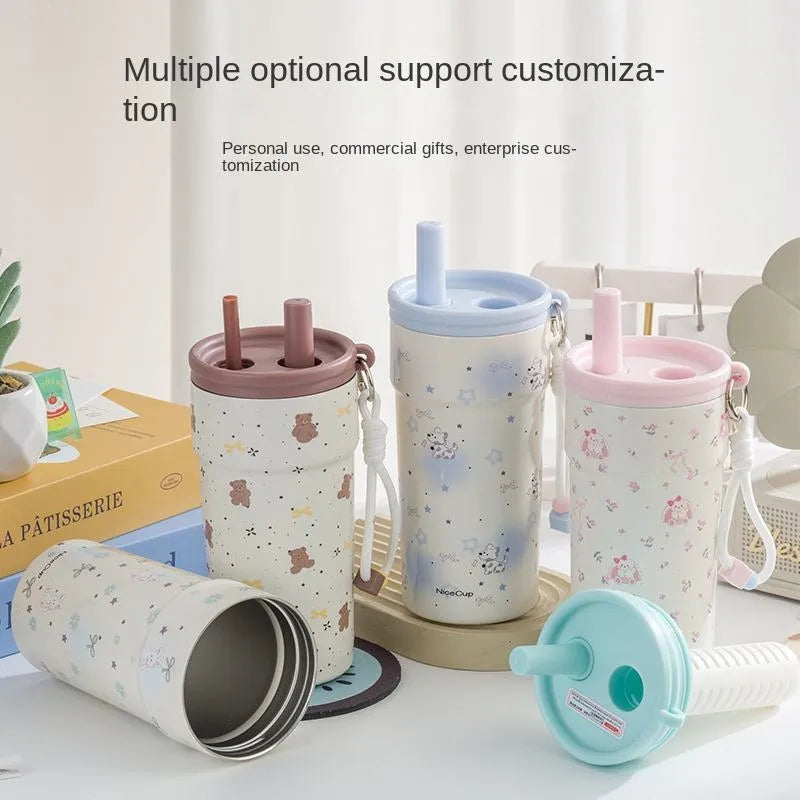 911131 Cute Sip Stainless Steel Straw Tumbler 500ml {Random Design}