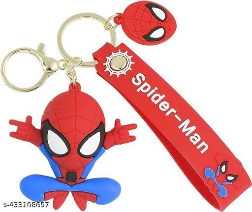 21325 Super Hero Spider Man 3D Rubber Key Chain Marvel Avengers 3D Pvc Silicone Rubber Keychain With Lanyard Hook Metal Chain, Multi-Coloured