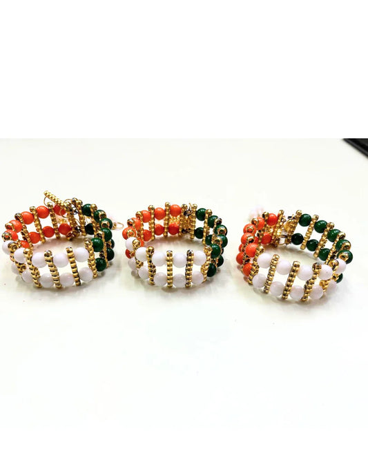 10238 Crystal Metal Stratchable Tiranga Tricolor Bracelet Adjustable