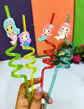 7044 Fruit Shape 4 pcs Funny PVC Plastic Drinking Straws Colorful Spiral Straws
