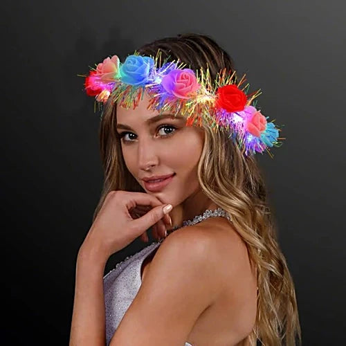 4625  (pack of 10) Flower Tiara Light Up LED Headbands Luminous with 3 Modes for Girls Hair Tiara Crown Band Multicolor
