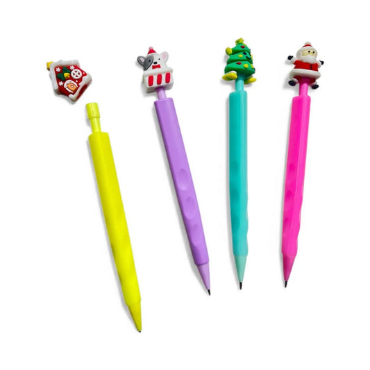 3130 Christmas Gift For Kids, Pencil For Kids, Holiday Themed LED Writing Pencil With Santa Claus And Snowman Toppers