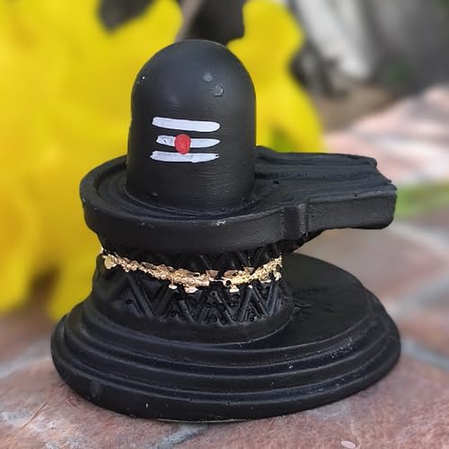 HICKORY Small Black Shivling with Tilak - Handpainted Polyresin Lord Shiva Shivlingam Statue for Home Pooja, Temple Decor, Black with Tilak, Special for Sawaan Mahashivratri