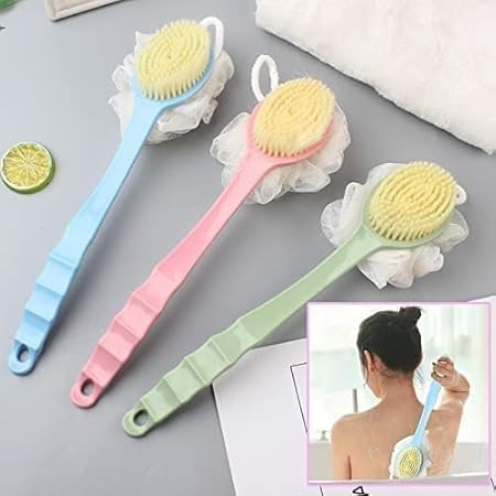 20175 Bath Body Brush with Soft Comfortable Bristles Long Handle Gentle Exfoliation Improve Skin's Health and Beauty Wet or Dry Brushing Back Scrubber for Shower {Multicolor}