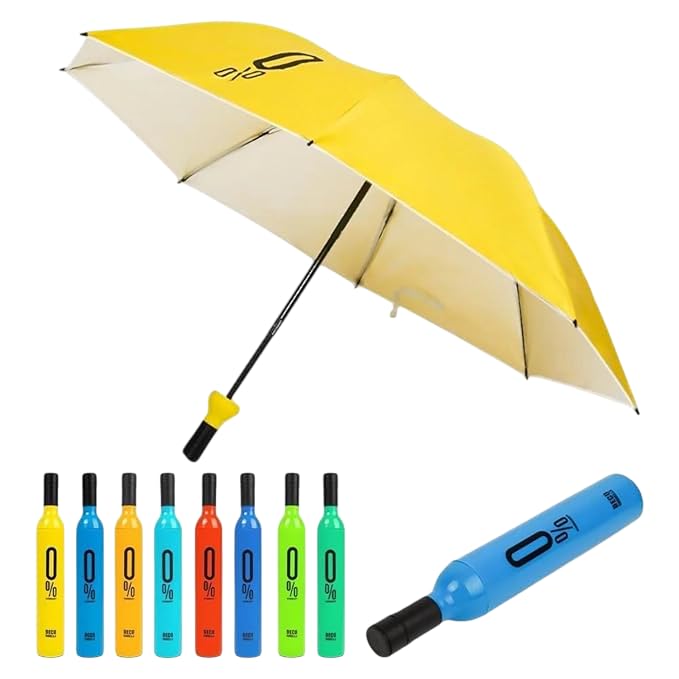 10647 Foldable Wine Bottle Shaped Umbrella, Multi-Colour Design, Compact Travel Size