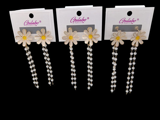 10799 Flower With Small Pearl shape Dangle Earring