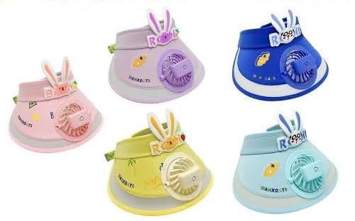 21336 USB Rechargeable Cute Cartoon Styled Sun Visors Cap with 3 Gear Adjustable Wind Speed Fan UV Sun Protection Sunshade Hat Mini Empty Top Random Colur Multicolour