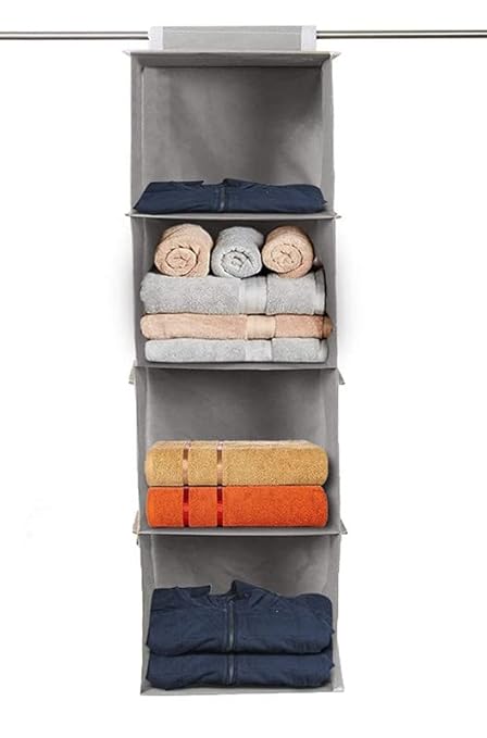 11043 Closet Hanging Organizer, 4 Tier Closet Wardrobe Organizer Clothes Storage Non Woven Close Cloth Organizer(Pack of 1, Grey)