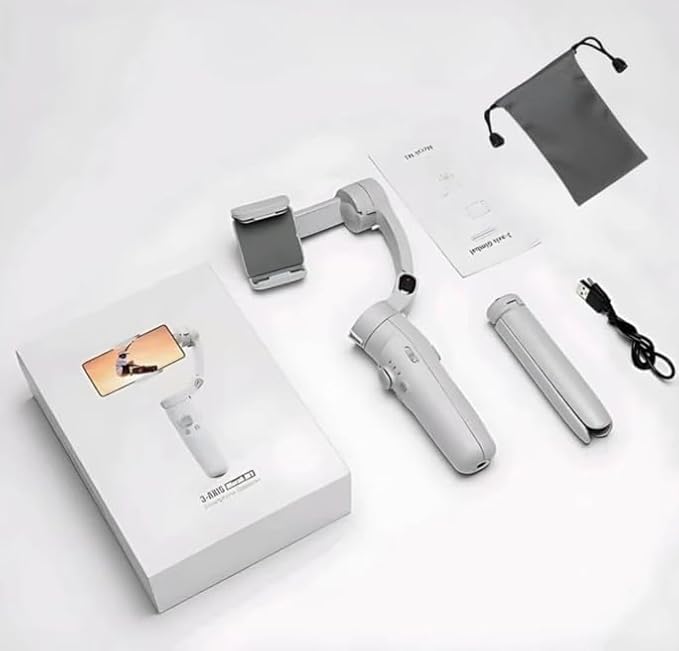 M1 3-Axis Smartphone Stabilizer Gimbal, White, Foldable Design, Portable Video Recording