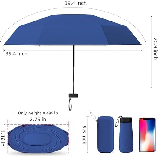 20760 Travel Mini Folding Compact Umbrella with Case, Manual Open 6 Ribs Lightweight Portable, Small Sun & Rain Pocket Umbrella for Girls and Women {Random Color}