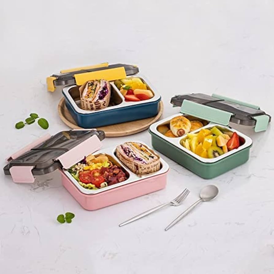 10652 2 Compartment Leak Proof Insulated Stainless Steel Bpa Free Insulated Lunch/Tiffin Box With Removable Inner Plate For Women&Men Office