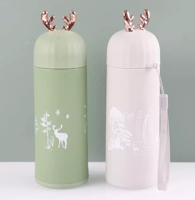 20356 Deer Shape Glass Water Bottle/Double-Layer Insulation Cup for Kids & Adults/Thermos Flask Hot & Cold Water Bottle (380 ML) Multicolor