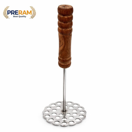 21247 Stainless Steel Press Floral Flower Shape Potato Masher | Wooden Handle Potato Masher, Stainless Steel, Kitchen Tool, Manual Masher