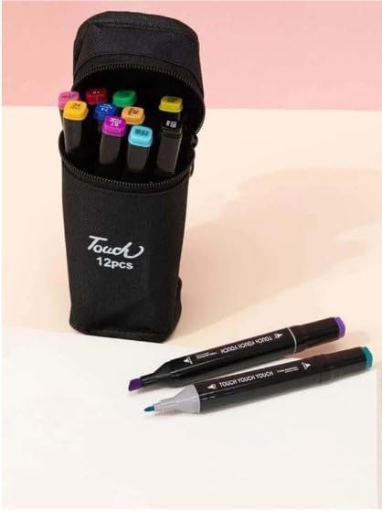 50952 Dual Tip Colorful Art Markers Sketch Pens 12 Colors With Carrying Case For Painting Sketching Calligraphy Drawing
