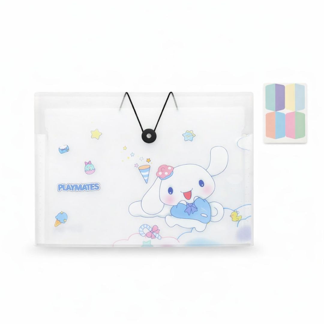 1881562 Cinnamoroll Kawaii Expanding File Folder with 12 Partitions – Cute A4 Accordion Document Organizer with Index Tabs, Waterproof Durable Plastic for School, Office & Home Use