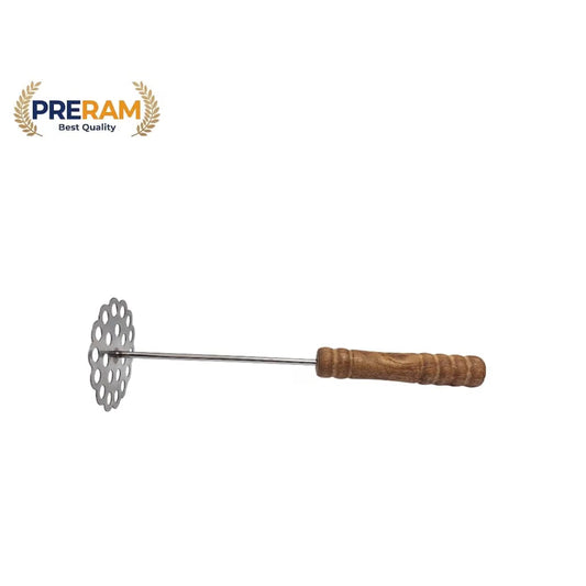 21247 Stainless Steel Press Floral Flower Shape Potato Masher | Wooden Handle Potato Masher, Stainless Steel, Kitchen Tool, Manual Masher